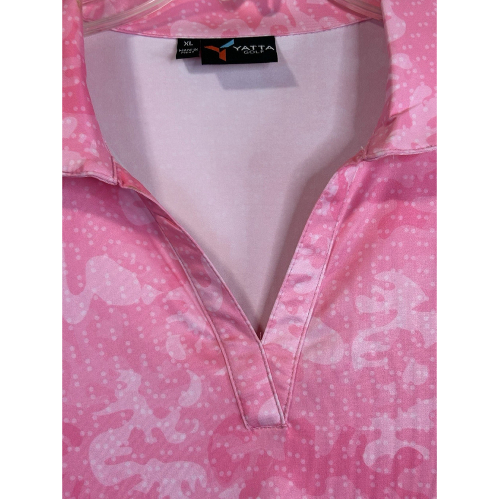 Yatta Golf Womens Pink Camo Print Short Sleeve Polo Shirt Size XL Breathable EUC - Picture 5 of 7
